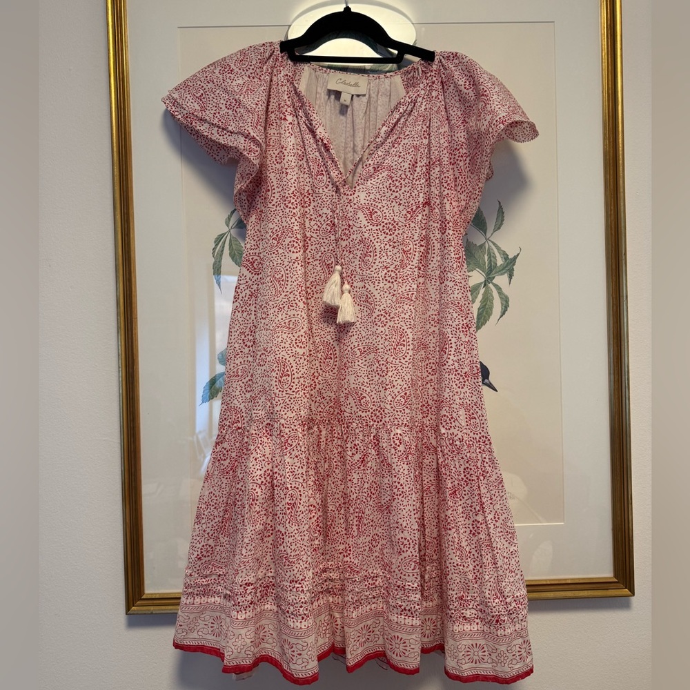Cleobella Red Patterned Dress with Flutter Sleeves